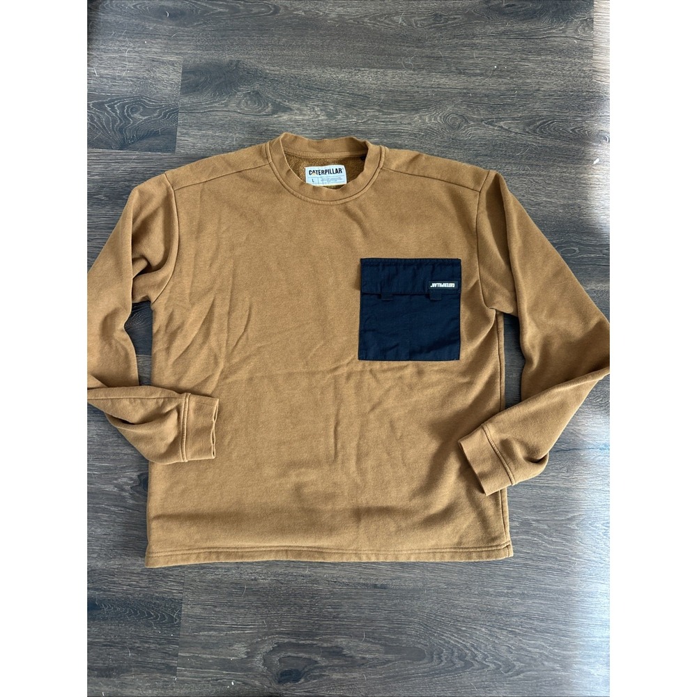 Caterpillar Sweatshirt Pocket T Pullover Mens Large Brown Cotton Workwear